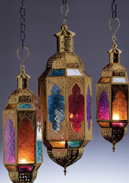 Gold Finish Large Hanging Multi Glass Lantern