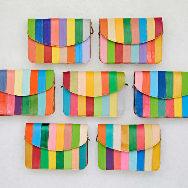 Recycled Striped Leather Multicolored Crossbody Bag