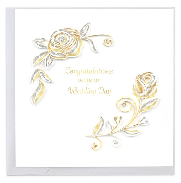 Quilled White Rose Wedding Card