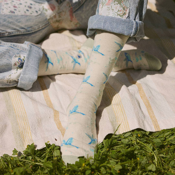 Socks that Protect Pollinators -Beige Hummingbirds/Small