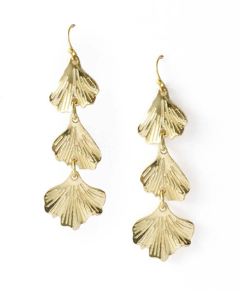 Sayuri Ginkgo Leaf Triple Drop Statement Earring - Gold