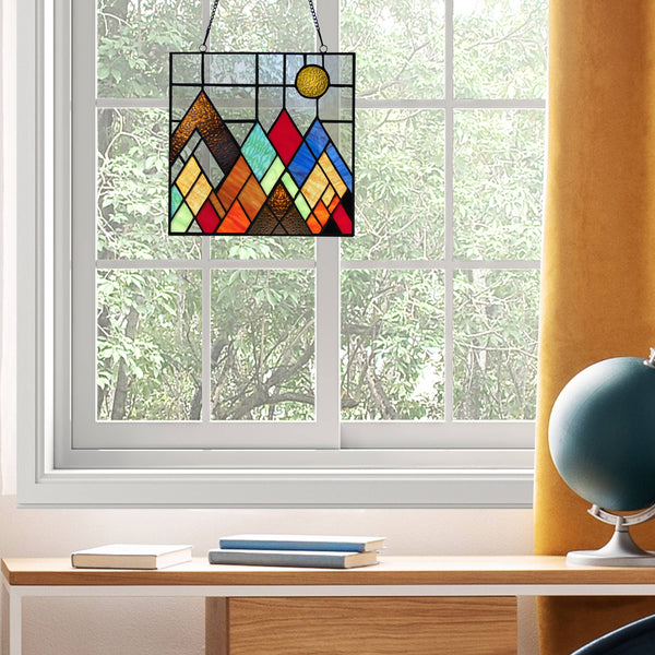 10"H Beyond the Mountain Tops Multicolored Window Panel