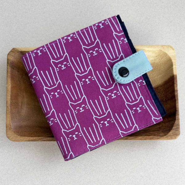 Slim Canvas Square Wallet - Cute Cat Print - Vegan Wallet