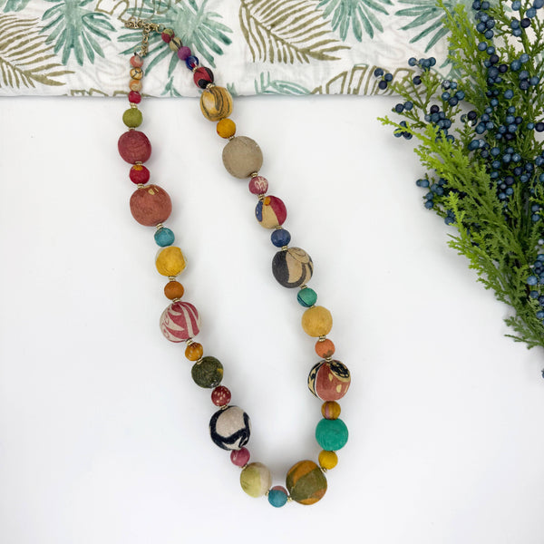 Aasha Spaced Large Beaded Kantha Handcrafted  Necklace