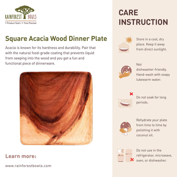 Square Acacia Wood Dinner Plate