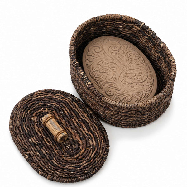 Bread Warmer Oval Scroll Lidded Brown
