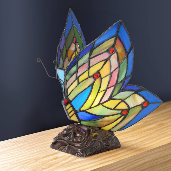9.5"H Luella Red Butterfly Wings Stained Glass Accent Lamp