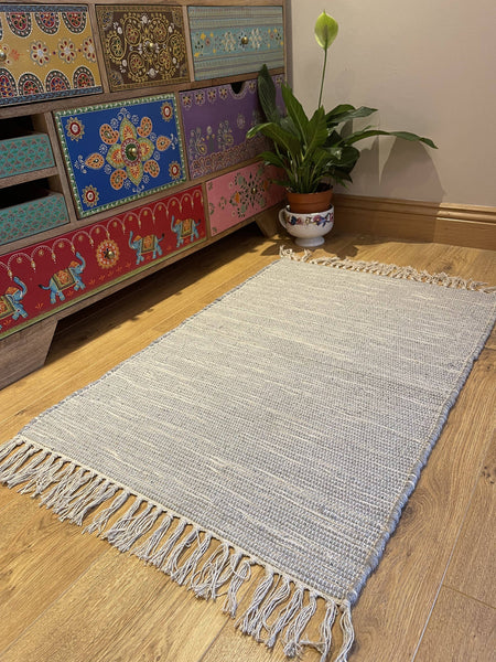 HUSH Hand Loomed Soft Cotton Rug in Muted Colours