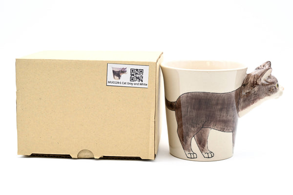 Gray and White cat Mug - 10 Oz