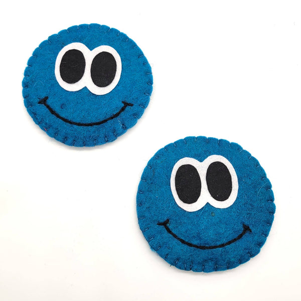 Teal Smiling Emoji Felted Wool Drink Coaster
