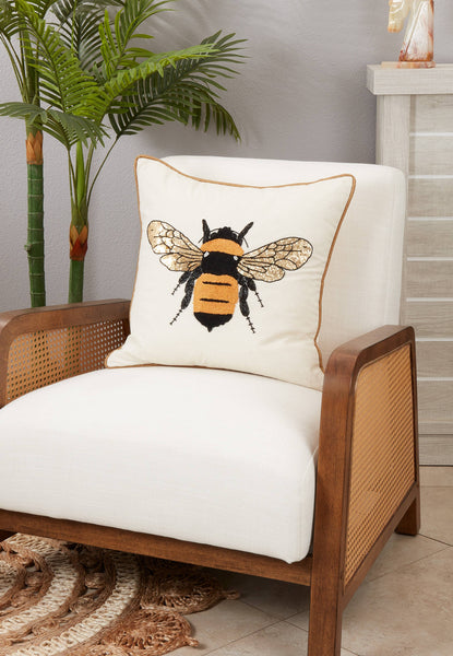 Embroidered Bumble Bee Pillow Cover
