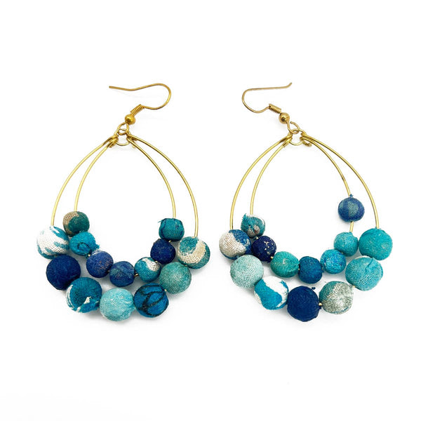 Aasha Aqua Teardrop Kantha Boho & Handcrafted Earrings