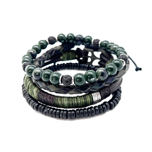 Aadi Mens Bracelet - Green and Black Woven Leather