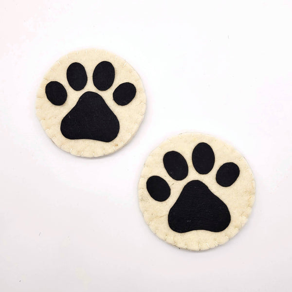White and Black Pawprint Felted Wool Drink Coaster
