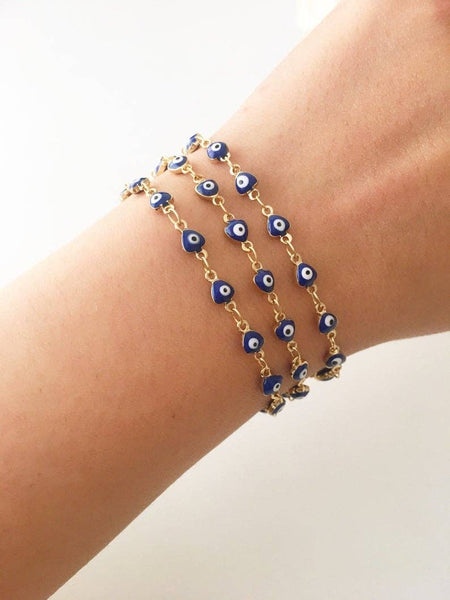 Blue Evil Eye Bracelet, Minimalist Gold Chain Bracelet, Blue Evil Eye Bead