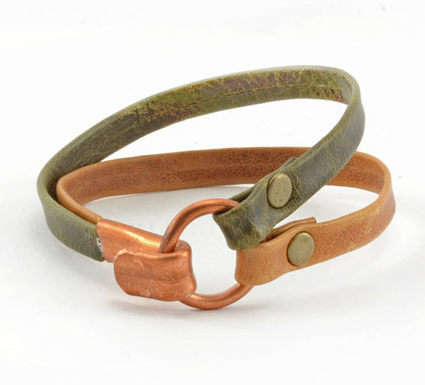 Copper Clasp Leather Bracelet (Sale)
