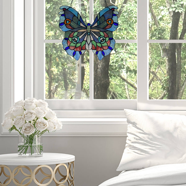 12"H Grayson Purple, Blue & Red Butterfly Window Panel