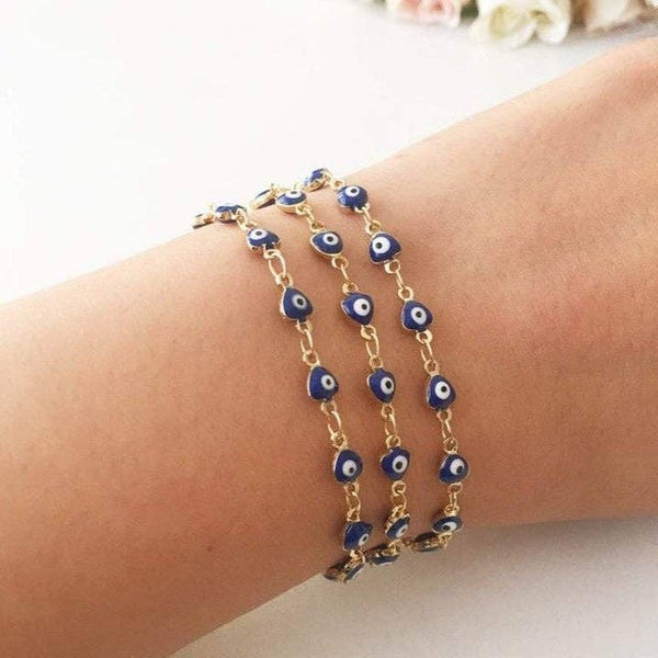 Blue Evil Eye Bracelet, Minimalist Gold Chain Bracelet, Blue Evil Eye Bead