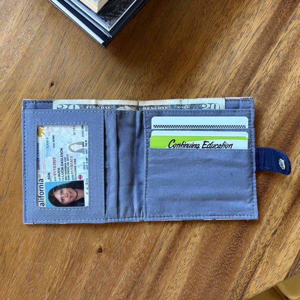 Slim Canvas Square Wallet - Cute Cat Print - Vegan Wallet