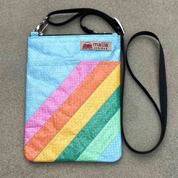 Mini Recycled Phone Crossbody Bag - Rainbow Stripes