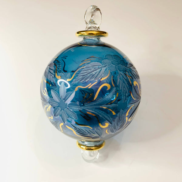 Blown Glass Ornament - Flowers in Blue