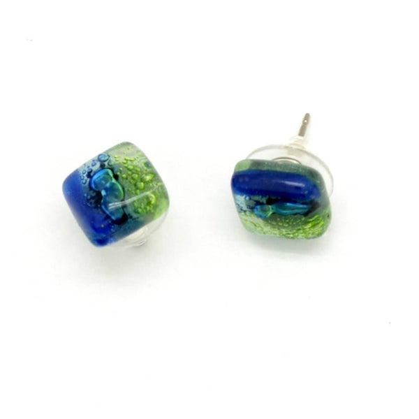 Small Square Glass Stud Earrings - Assorted Colors