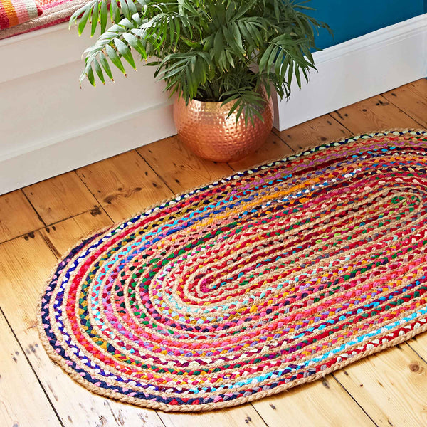 Multi-coloured Jute And Cotton Oval Rag Rug