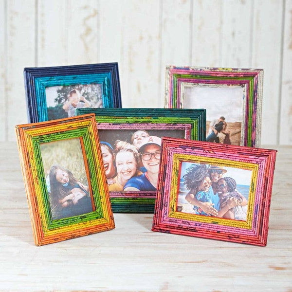 Recycled Newspaper Photo Frame - 5 x 7 inch Picture Frame: Orange/Yellow/Green
