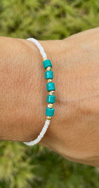 White and Teal beaded Bracelet 