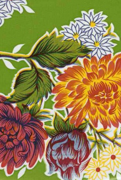 84" x 47.5" Rectangle Mums Tablecloth: Green