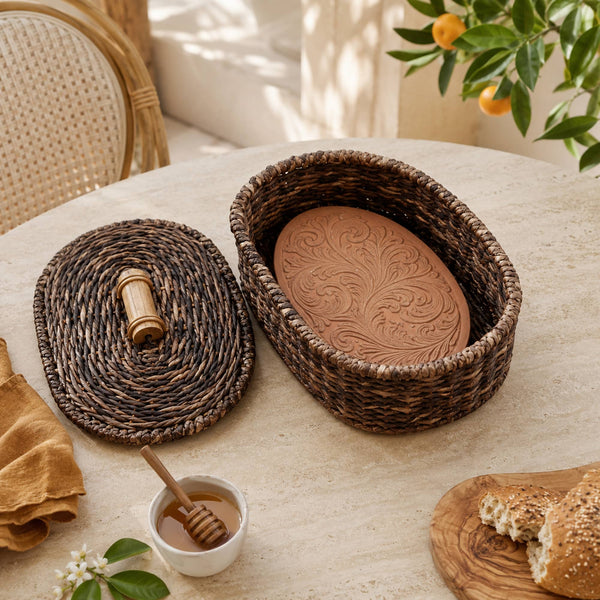 Bread Warmer Oval Scroll Lidded Brown
