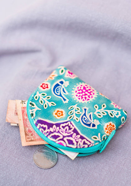 Amala Floral Leather Mini Zip Coin Purse