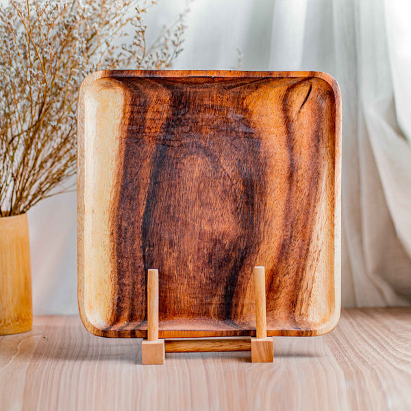 Square Acacia Wood Salad Plate