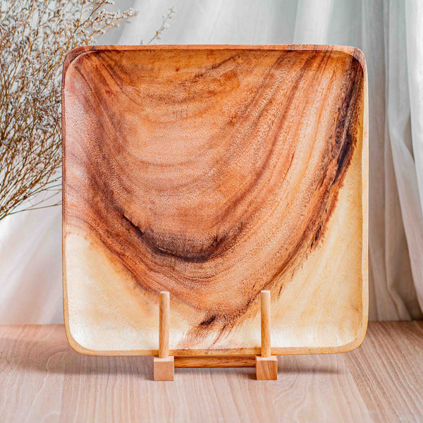 Square Acacia Wood Dinner Plate