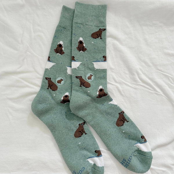 Socks that Support Mental Health (Green Capybaras)