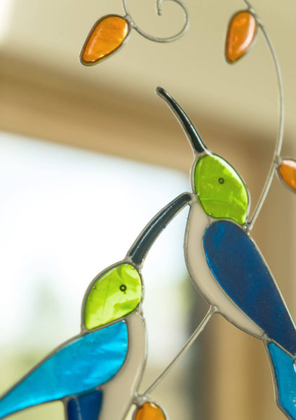 Two Hummingbirds on Branch Suncatcher
