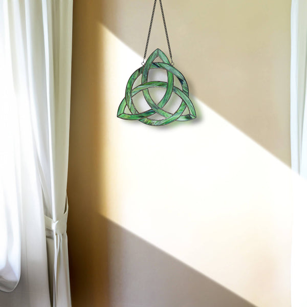 11.75"H Trinity Knot Celtic Stained Glass Window Panel