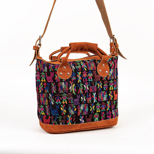 Leather and Geometric Huipile Daybag