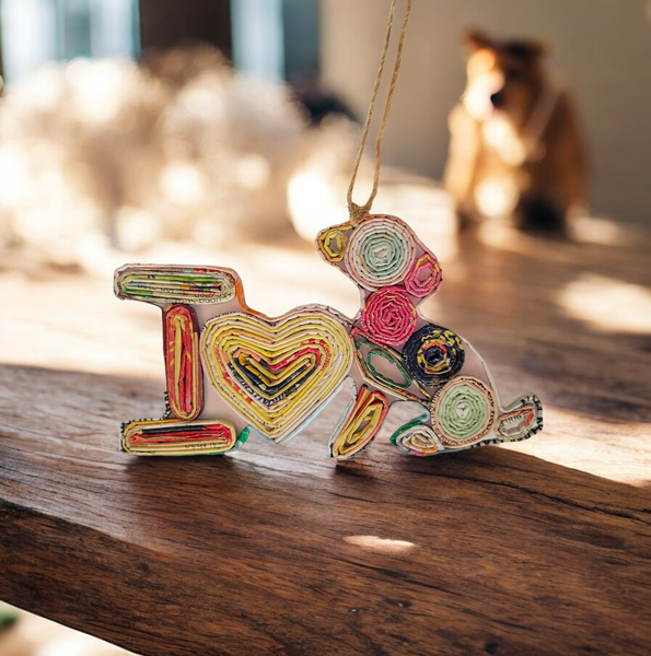 I Love Dog Ornament - Recycled Paper