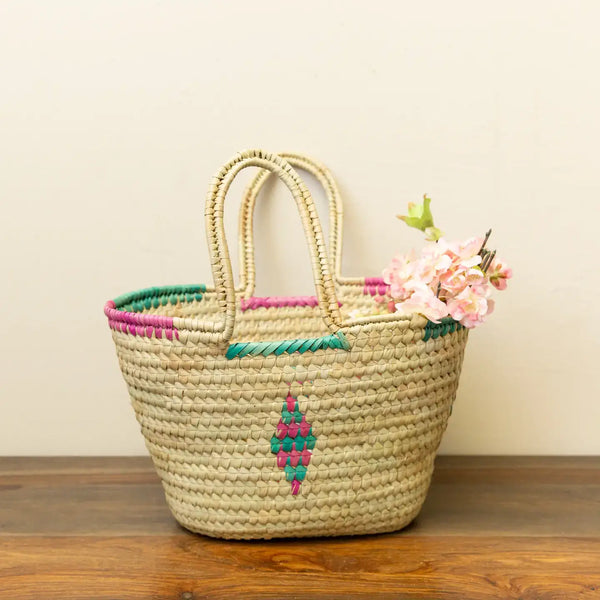 Multi-Colored Oval Kikapu Vegan Palm Tote Basket