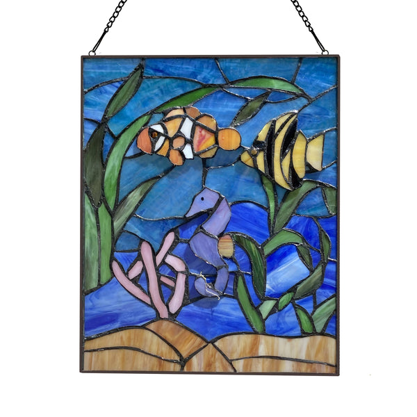 14" Marine Life Underwater Stained Glass Window Panel