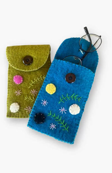Felt Embroidered Eyeglass Holder with Button