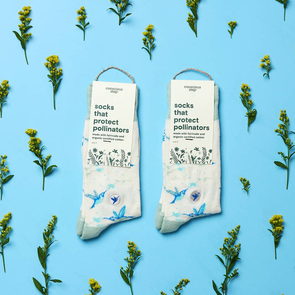 Socks that Protect Pollinators -Beige Hummingbirds/Small