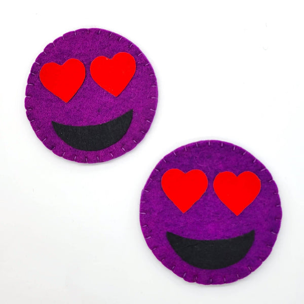 Purple Love Emoji Felted Wool Drink Coaster