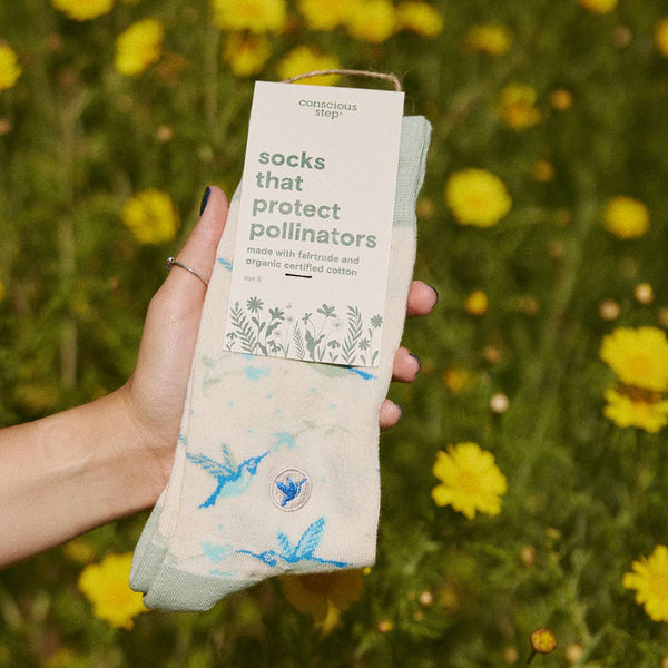 Socks that Protect Pollinators -Beige Hummingbirds/Small