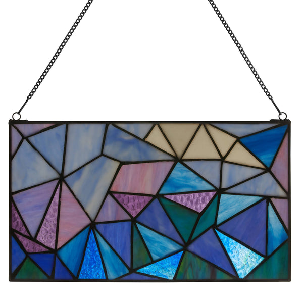 Geometric Abstract Blue Stained Glass Window Panel