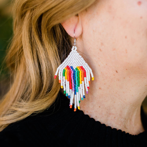 Rainbow Heart Fringe Earrings