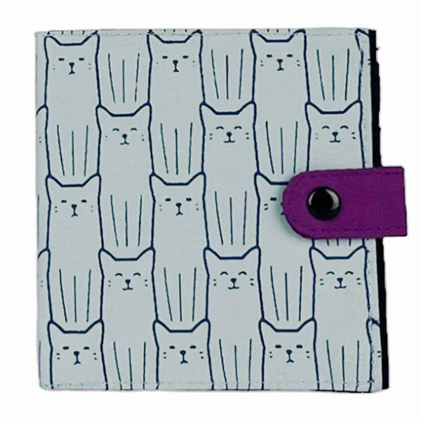 Slim Canvas Square Wallet - Cute Cat Print - Vegan Wallet