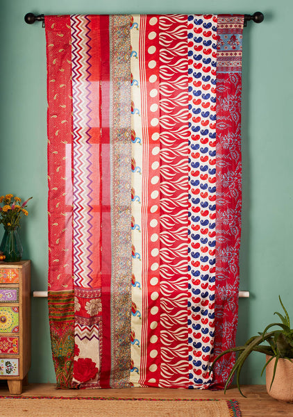 Recycled Sari Curtain Panel - Red