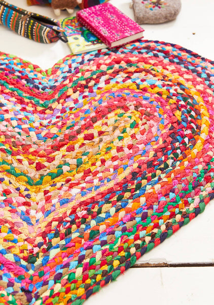 Recycled Cotton Braided Heart Shaped Rug, 90 X 60cm